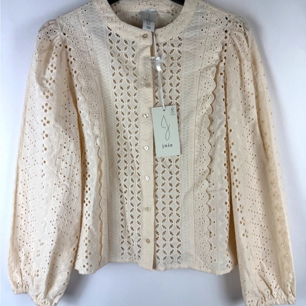 Joie Peasant style top Boho eyelet lace Ivory cream size large
